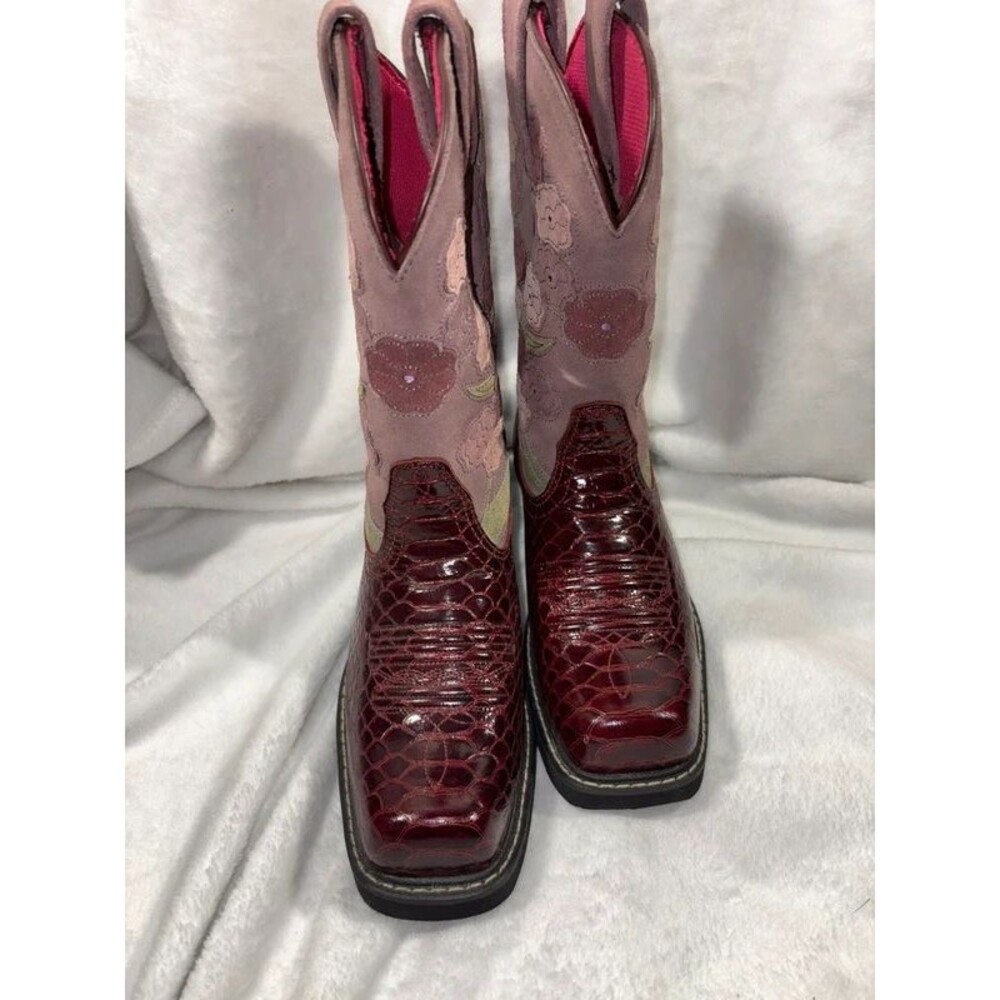 Ariat Leather Faux Snake Skin Embroidered Suede Floral Cowgirl Boots Sz 7